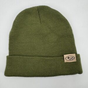 Subaru Beanie Hat Unisex One Size Olive Green Knit Cuffed Logo‎ Patch Adventure